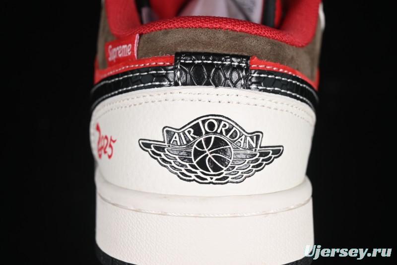 Nike Air Jordan 1 Low Supreme Collaboration Year of the Snake Limited Edition Retro Basketball Shoes - FC1688-203