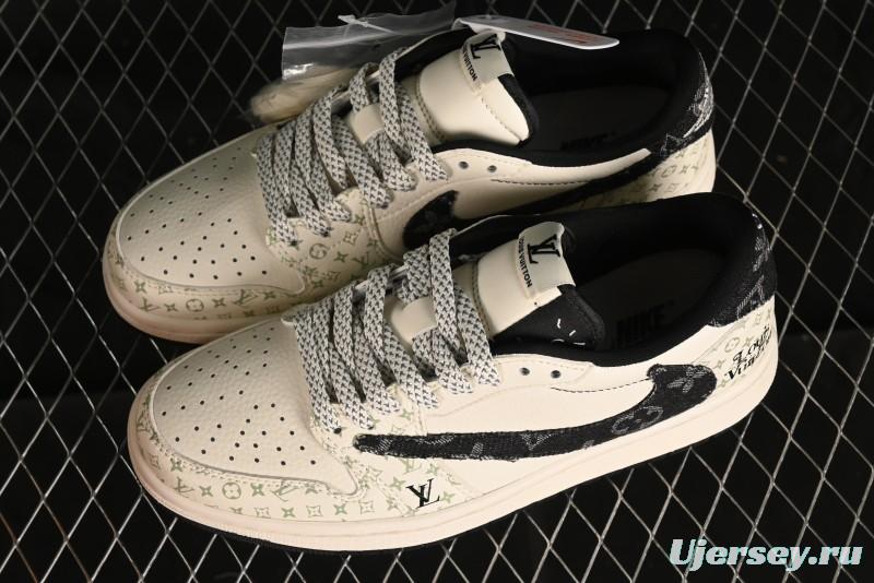 Nike Air Jordan 1 Low OG SP Travis Scott x Fragment Design Black Denim Print Casual Sneakers - SJ2068-005