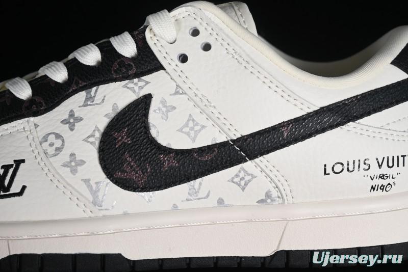Nike Dunk Low LV Collaboration - Monogram Beige Black Hook SB Low Top Casual Skate Shoes - FC1688-189