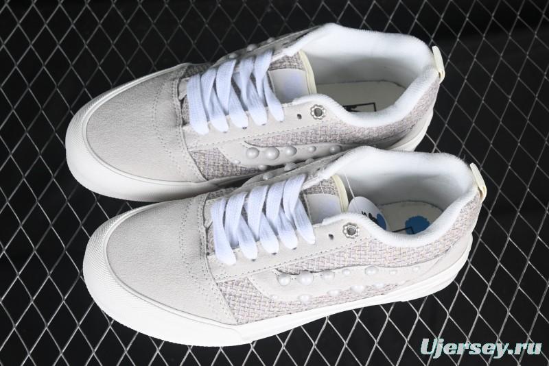 Vans Knu Skool Pearl White Grey Low Top Casual Skate Shoes - VN0007QDBGE