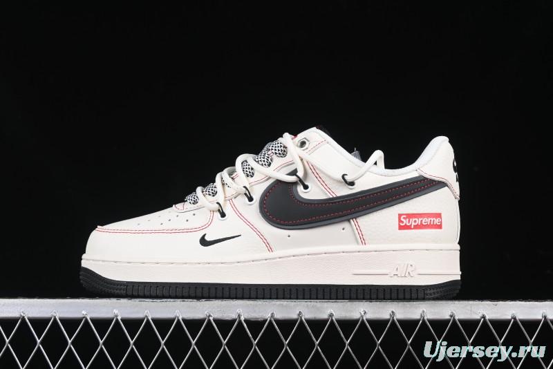 Nike Air Force 1 '07 Low Supreme Collaboration - Beige Red Lace-Up Low-Top Casual Sneakers SJ1198-104