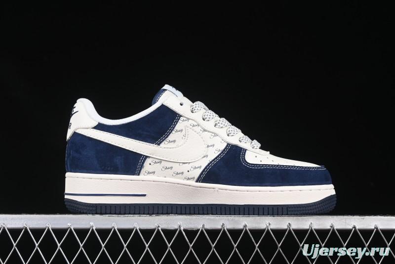 Nike Air Force 1 '07 Low Stussy Collaboration Dark Blue Suede White Swoosh Low-Top Casual Sneakers - XZ6188-673