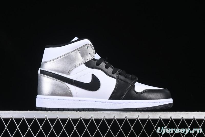 Nike Air Jordan 1 Mid AJ1 Basketball Shoes in Black White Silver - DQ8423-103