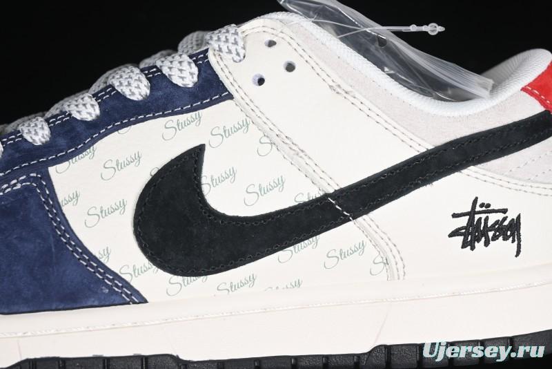 Nike SB Dunk Low Stussy Collaboration Black Blue Suede Anniversary Custom Low-Top Casual Skate Shoes - XS1086-013