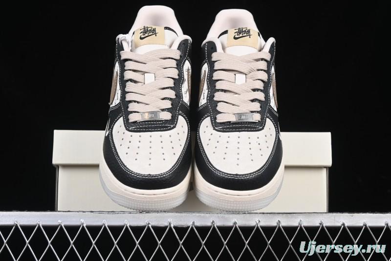 Nike Air Force 1 '07 Low Stussy Collaboration Black Leather & Gum Sole Low-Top Casual Sneakers - CH6336-519