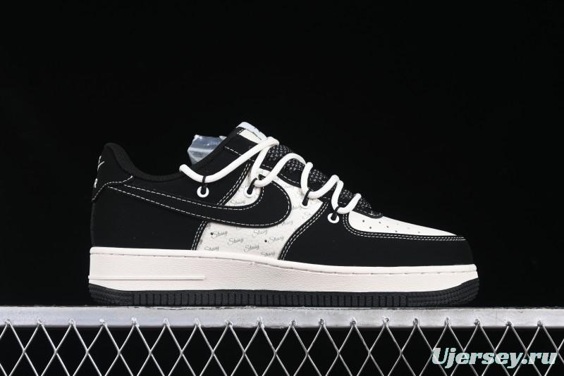 Nike Air Force 1 '07 Low Stussy Collaboration Black White Lace-Up Low-Top Casual Sneakers - SJ1198-108