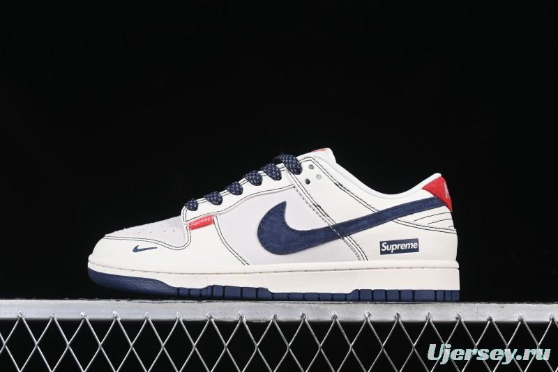 Nike SB Dunk Low Supreme Collaboration Grey Blue Woven Label Anniversary High-End Custom Low-Top Casual Skate Shoes - BB7518-026