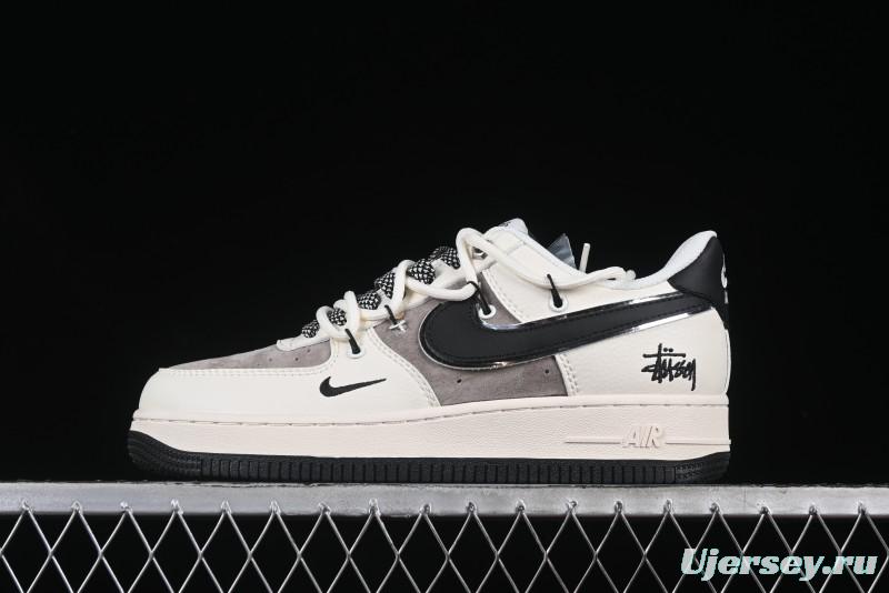 Nike Air Force 1 '07 Low Stussy Collaboration Beige Black Drawstring Casual Sneakers - SJ1198-109