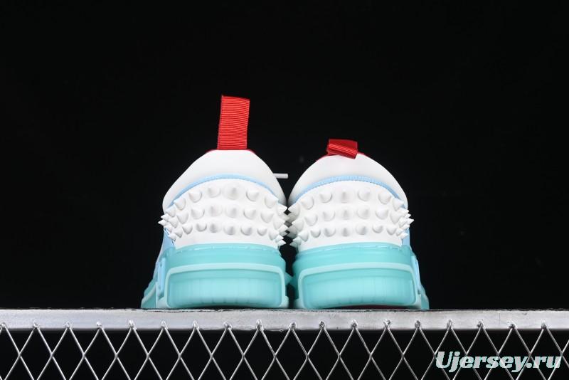 Christian Louboutin Funnyto Flat Comfortable Fashion Low-Top Sneakers with Raw Ice Blue Sole - X.D4