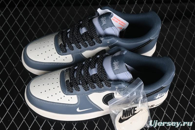 Nike Air Force 1 '07 Low Stussy Collaboration Bright Blue Black Swoosh Low-Top Casual Sneakers - XZ3328-198