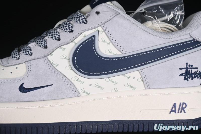 Nike Air Force 1 '07 Low Stussy Collaboration Grey Blue Swoosh Casual Sneakers - XZ3318-088