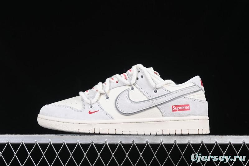 Nike SB Dunk Low Supreme Collaboration Light Gray Drawstring Anniversary High-End Custom Low-Top Casual Skate Shoes - XX3168-109