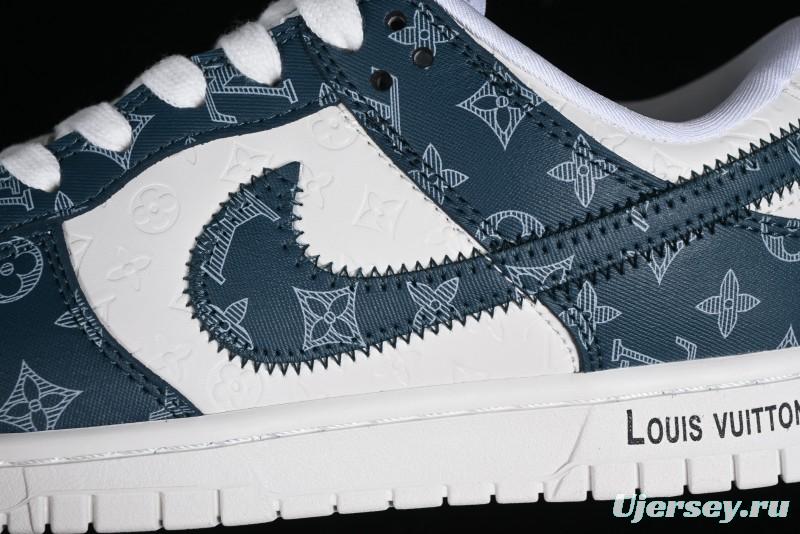 Nike SB Dunk Low LV Collaboration - Dark Blue Print Anniversary High-End Custom Low-Top Casual Sneakers - DQ1098-363