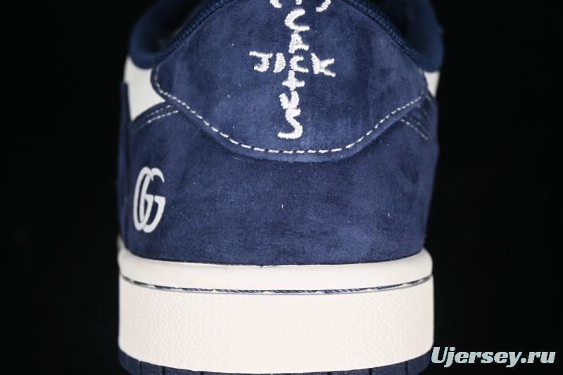 Nike Travis Scott x Fragment Design x Air Jordan 1 Low OG SP AJ1 Collaboration Sneakers - Prussian Blue - XS3086-006