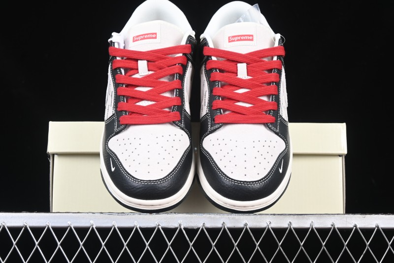 Nike SB Dunk Low Supreme Collaboration - Black Leather Texture Anniversary High-End Custom Low-Top Casual Skate Shoes - XS1086-020