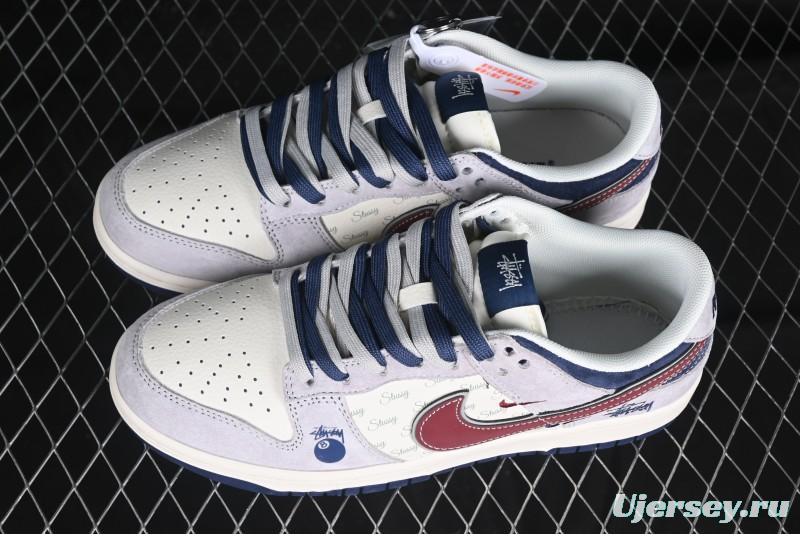 Nike SB Dunk Low Stussy Collaboration Black Burgundy Swoosh Anniversary Custom Low-Top Casual Skate Shoes - DM6868-022