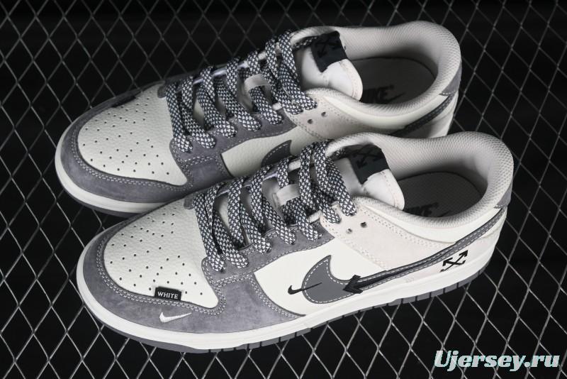 Nike SB Dunk Low OFF-WHITE Collaboration Multi-Color Gray Swoosh Anniversary Customized Low-Top Casual Sneakers - DJ2024-133