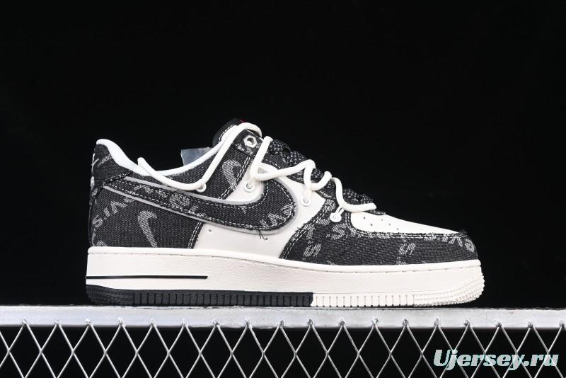 Nike Air Force 1 '07 Low Levi's Collaboration Black Denim Drawstring Casual Sneakers - SJ1198-800