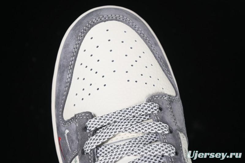 Nike SB Dunk Low Stussy Anniversary Edition Patchwork Grey Swoosh Customized Casual Skate Shoes - YX5066-221