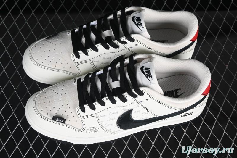 Nike SB Dunk Low Stussy Collaboration Bullet Comment Black Check Anniversary Custom Low-Top Casual Skate Shoes - DJ2024-115
