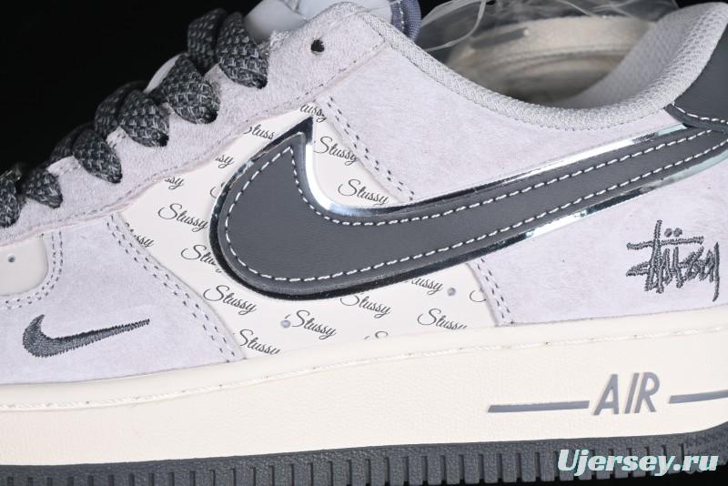 Nike Air Force 1 '07 Low Stussy Collaboration Grey Swoosh Casual Sneakers - XZ6188-911