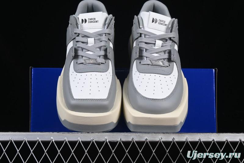 Choco Concert Leather Round Square Asymmetric Fashion Sneakers White Gray - AJE5