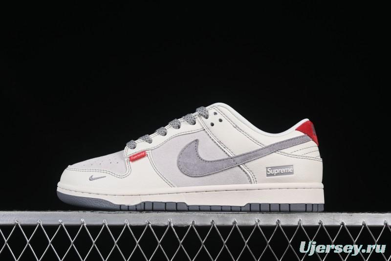Nike SB Dunk Low Supreme Collaboration Red Tag Beige Gray Swoosh Anniversary High-End Custom Low-Top Casual Skate Shoes - BB7518-025