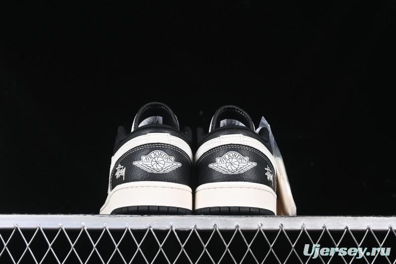 Nike Air Jordan 1 Low AJ1 Stussy White Black Leather Retro Basketball Shoes - XX3318-507