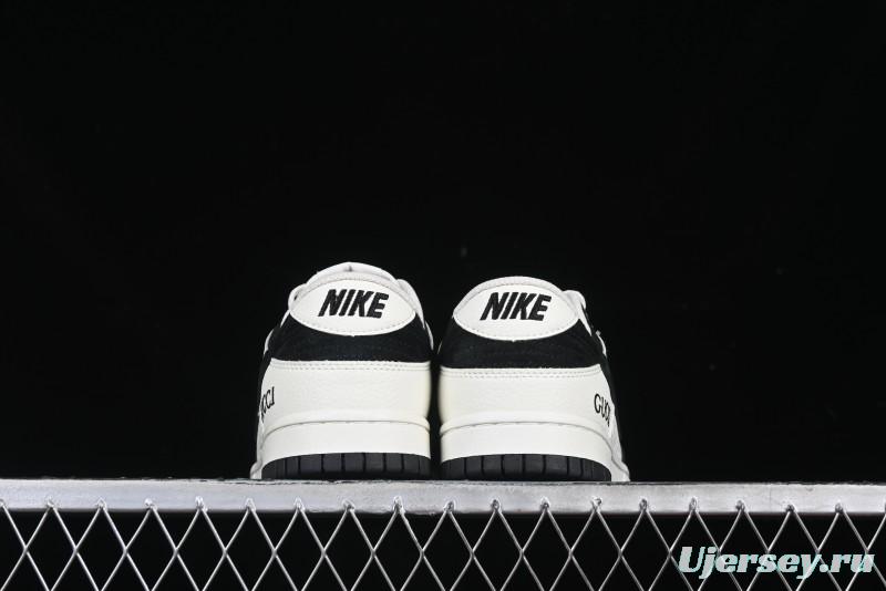 Nike SB Dunk Low Gucci Collaboration Black White Lettering Anniversary High-End Custom Low-Top Casual Skate Shoes - DJ2024-098