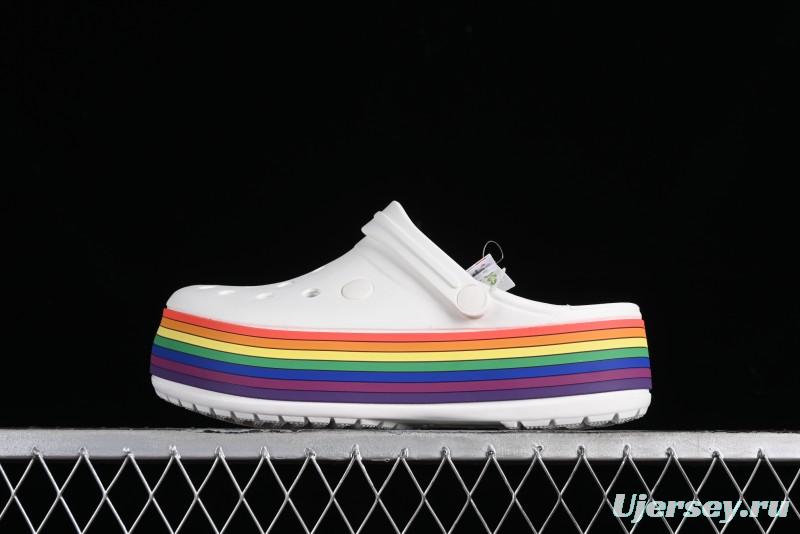 Crocs Crocband Platform Rainbow Comfortable Thick-Soled Clogs - B.D4
