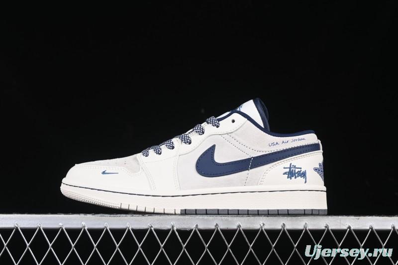 Nike Air Jordan 1 Low Stussy Collaboration - Light Grey Blue Hook Retro Basketball Shoes - SJ9950-046