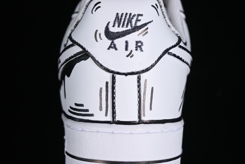 Nike Air Force 1 '07 Low Casual Sneakers with Black and White Hand-Drawn Manga Design - CW2288-811