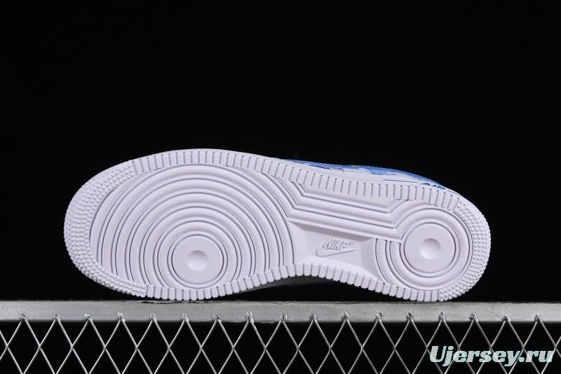 Nike Air Force 1 '07 Low Witch Collaboration Custom Leather Sneakers with Skull Design and Gradient White-Blue - CW2288-111