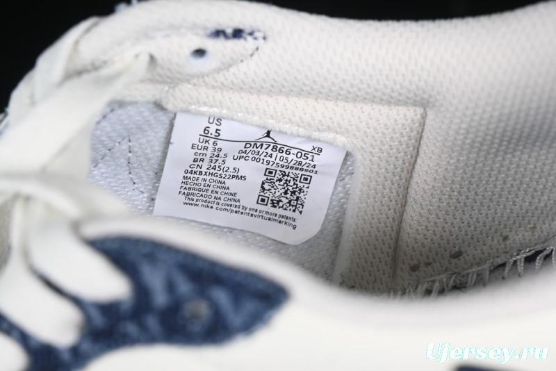 Nike Travis Scott x Fragment Design x Air Jordan 1 Low OG SP AJ1 MLB Collaboration White Blue Denim Low-top Casual Sneakers - DM7866-051