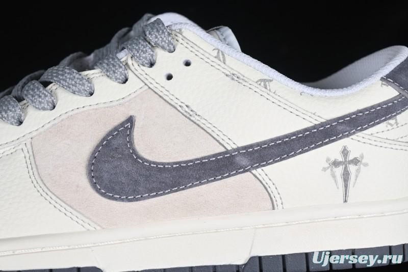 Nike SB Dunk Low Chrome Hearts Collaboration Cross Print Grey Swoosh Anniversary Custom Low-Top Casual Sneakers - DJ2024-064