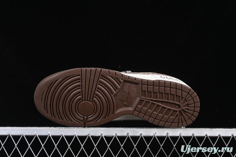 Nike SB Dunk Low Gucci Collaboration Monogram Beige Brown Swoosh Anniversary Custom Low-Top Casual Skate Shoes - DJ2024-059