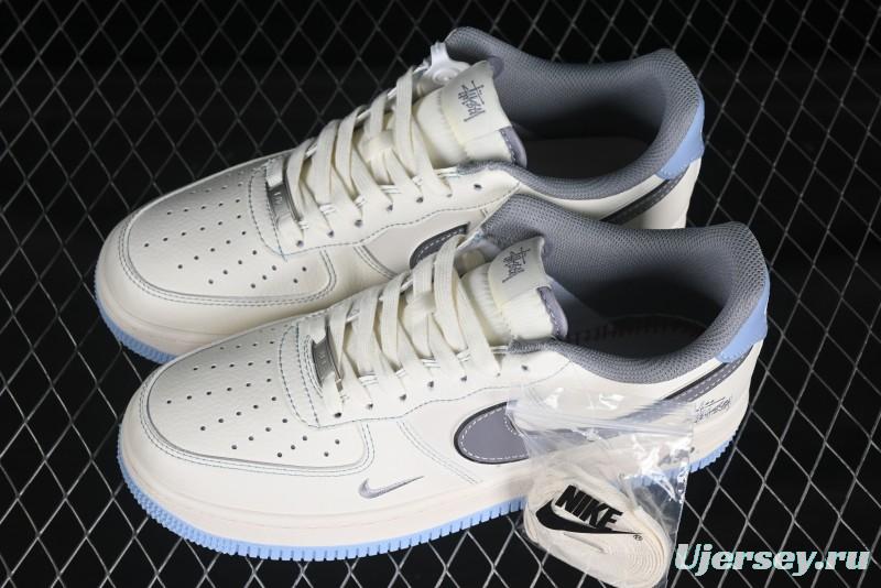 Nike Air Force 1 '07 Low Stussy Collaboration Light Grey Blue Sole Low-Top Casual Sneakers - XS1958-517