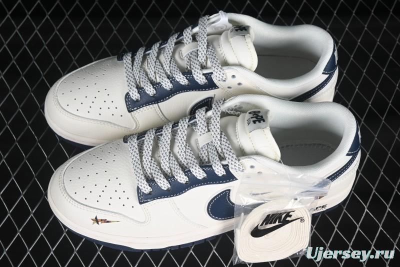 Nike SB Dunk Low Bape Collaboration Navy Blue Double Mini Swoosh Anniversary High-End Custom Low-Top Casual Skate Shoes - XS6089-515