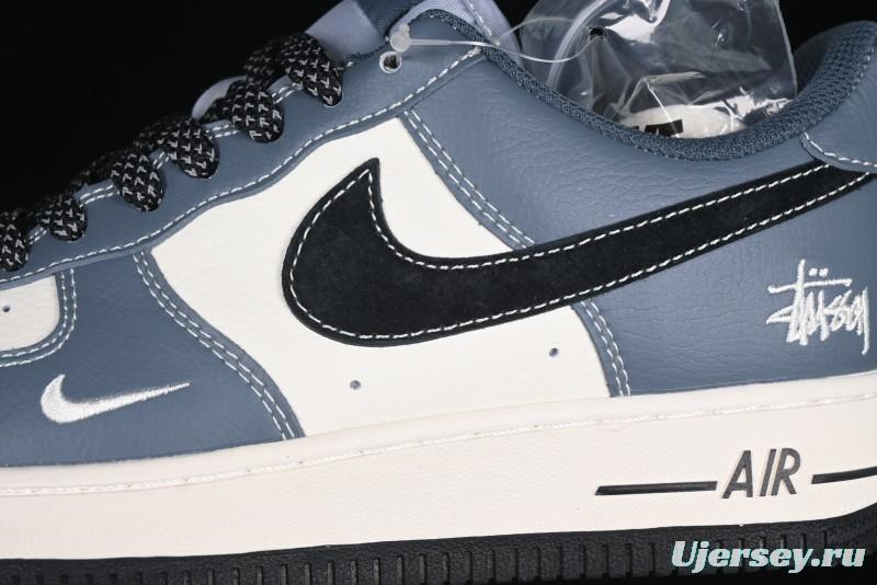 Nike Air Force 1 '07 Low Stussy Collaboration Bright Blue Black Swoosh Low-Top Casual Sneakers - XZ3328-198
