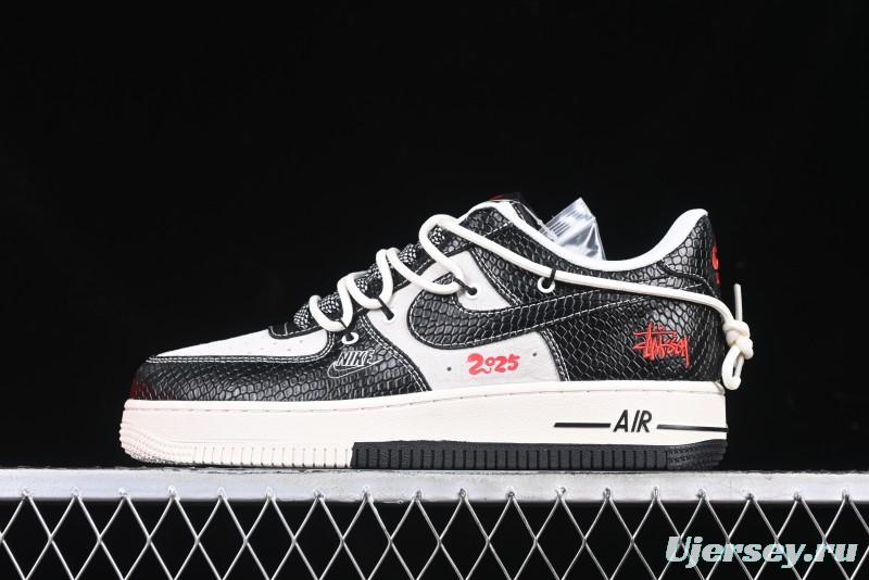 Nike Air Force 1 '07 Low Stussy Year of the Snake Limited Edition Black Snake Print Drawstring Casual Sneakers - DM6688-013