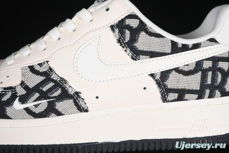 Nike Air Force 1 '07 Low Dior Collaboration Black Pattern Low-Top Casual Sneakers - DF0188-028