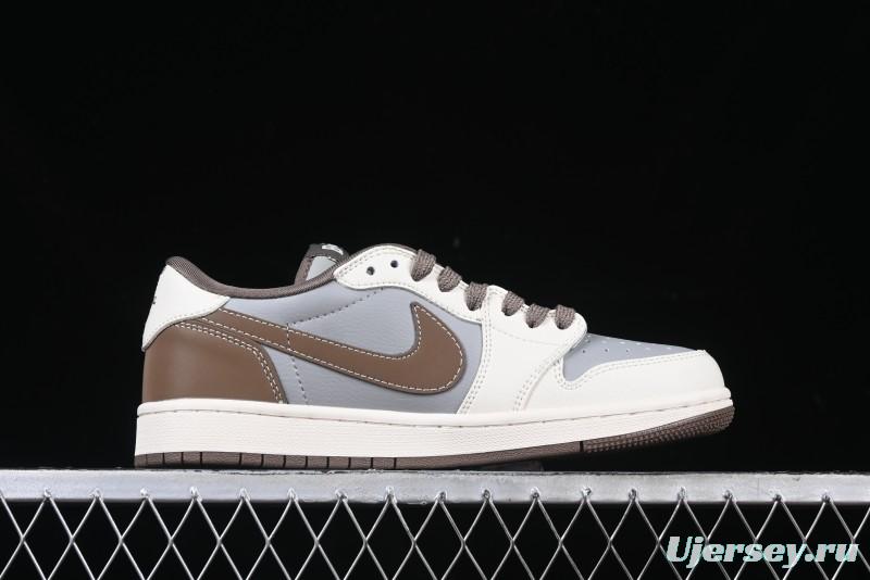 Nike Travis Scott x Fragment Design x Air Jordan 1 Low OG SP AJ1 Bape Collaboration Tea Brown Low-Top Casual Sneakers - BB6511-627