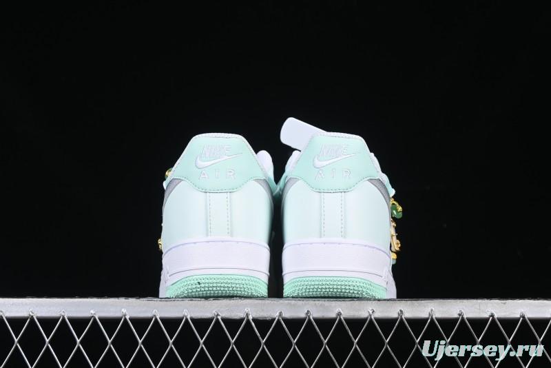 Nike Air Force 1 '07 Low Gold-Inlaid Jade Casual Sneakers with Strap - XV7981-476