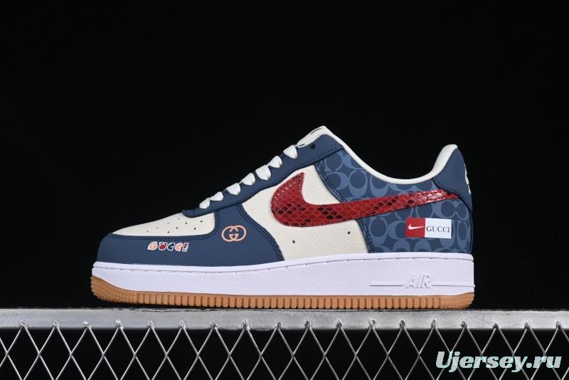 Nike Air Force 1 '07 Low Gucci Collaboration Snake Pattern Red Swoosh Casual Sneakers - DF0188-039
