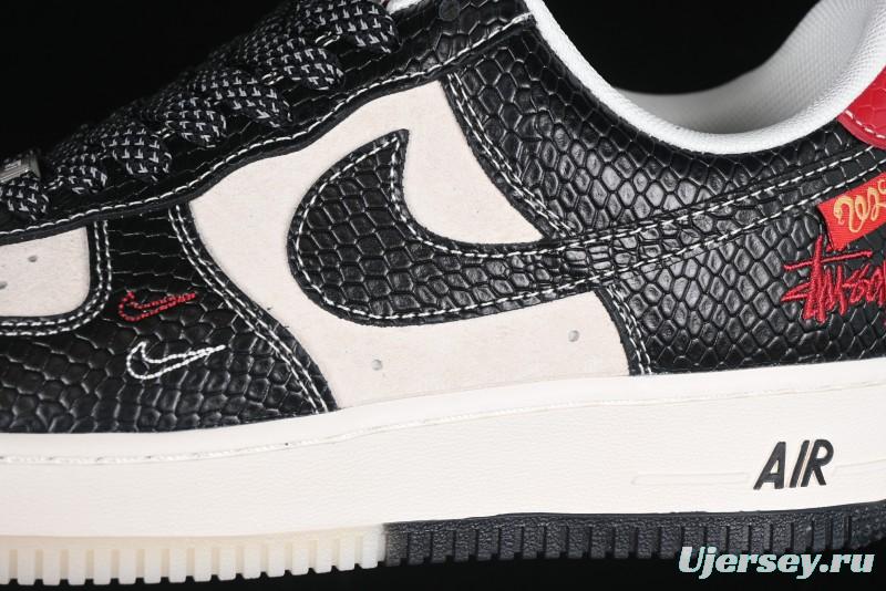 Nike Air Force 1 '07 Low Stussy Collaboration Year of the Snake Limited Edition Black Snake Dual-Color Casual Sneakers - HH7518-034