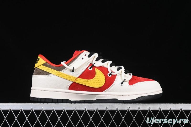 Nike SB Dunk Low Year of the Snake Series Beige Red Yellow Swoosh Anniversary Custom Low-Top Casual Skate Shoes - YX5066-265