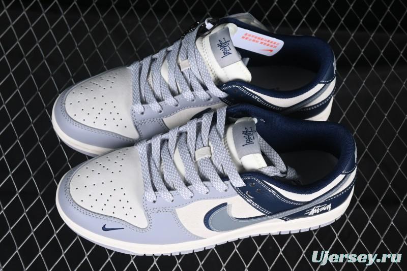 Nike SB Dunk Low Stussy Collaboration Shadow Blue Hook Anniversary High-End Custom Low-Top Casual Sneakers - DM6868-019