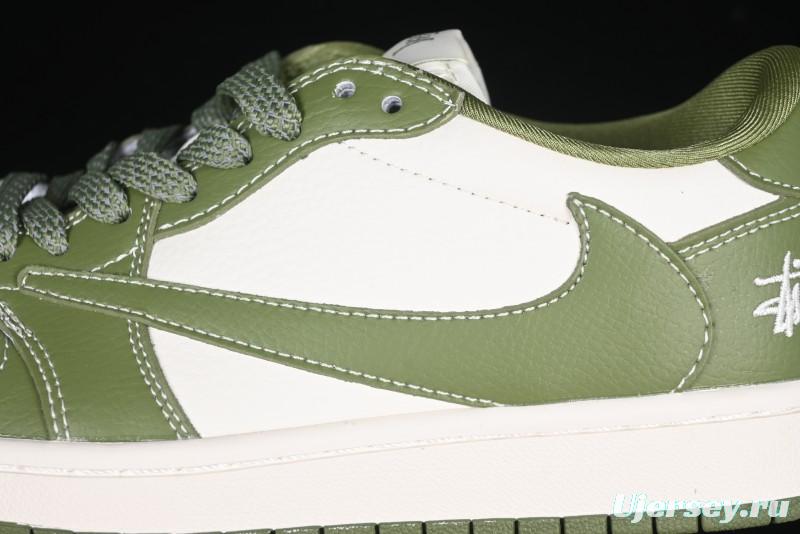 Nike Travis Scott x Fragment Design x Air Jordan 1 Low OG SP AJ1 Stussy Collaboration Bamboo Green Low-Top Casual Sneakers - BB1199-201