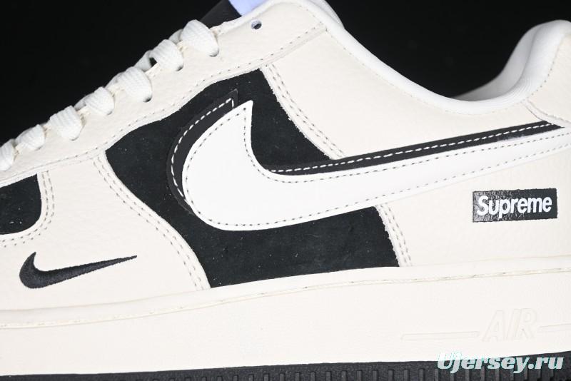 Nike Air Force 1 '07 Low Supreme Collaboration - Beige Black Double Swoosh Casual Sneakers - DF0188-019