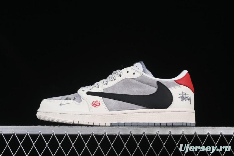 Nike Air Jordan 1 Low OG SP Travis Scott x Fragment Design Collaboration Snake Year Limited Dual-Tone Beige Black Swoosh - SJ2068-142